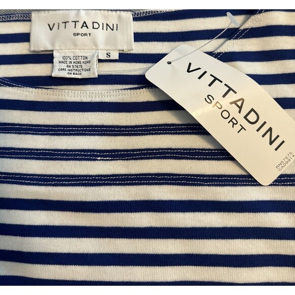Vittadini Sport NAVY BLUE & WHITE Striped Short Sleeve Thick Cotton Shirt-S  NWT - Picture 3 of 7